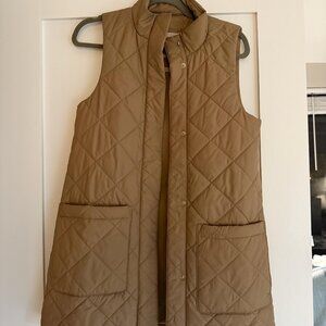 Camel Barbour quilted mid length vest
